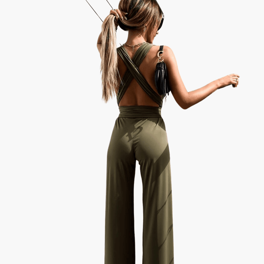 V-Neck Jumpsuit – Women's Elegant Wide-Leg One-Piece