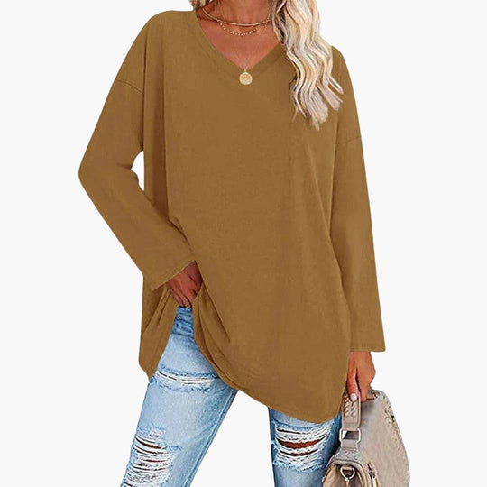 Elegant Loose Long Sleeve Blouse - V-Neck Top for Women