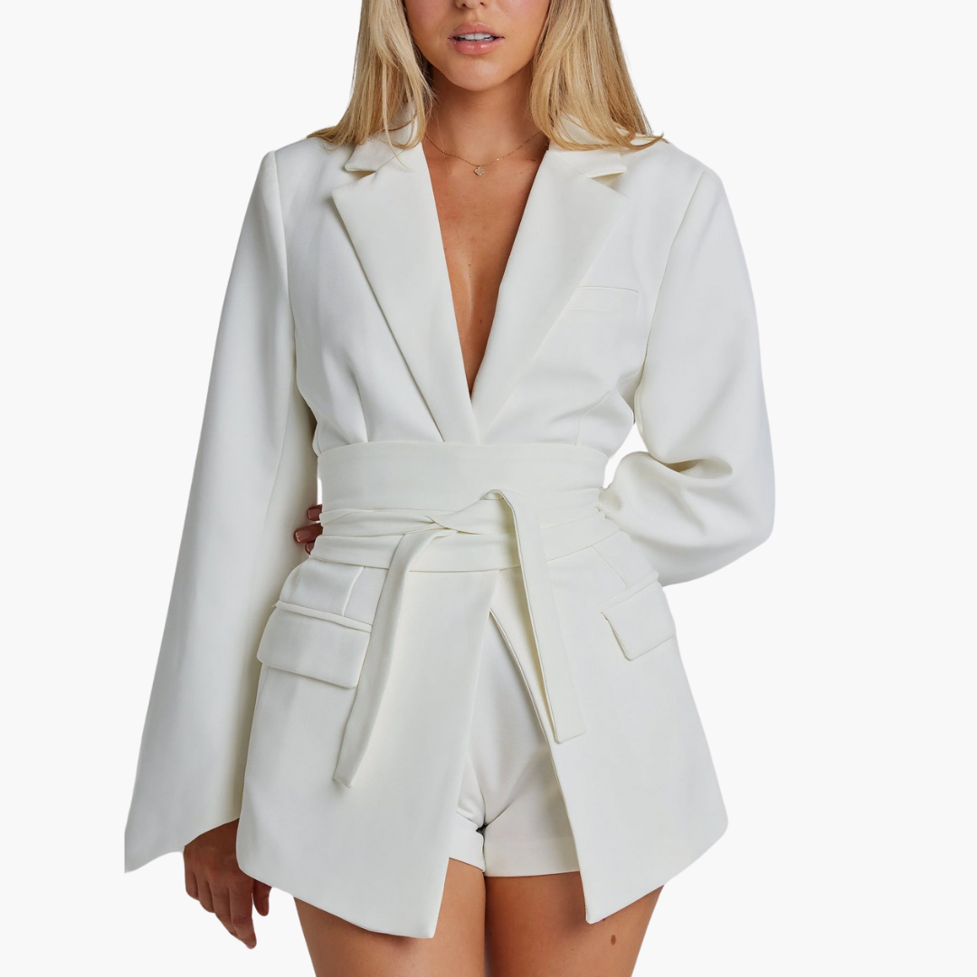 Blazer with Belt for Women - Stylish Tailored Design - IsabellaMae