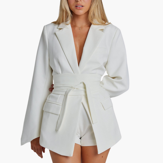 Blazer with Belt for Women - Stylish Tailored Design - IsabellaMae