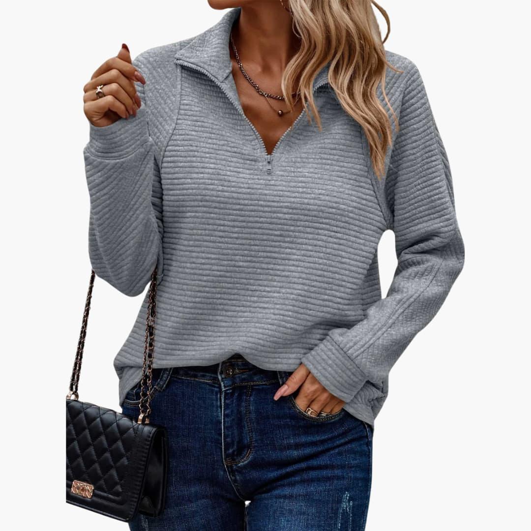 Ribbed Knit Quarter-Zip Pullover – Women's Casual Jumper