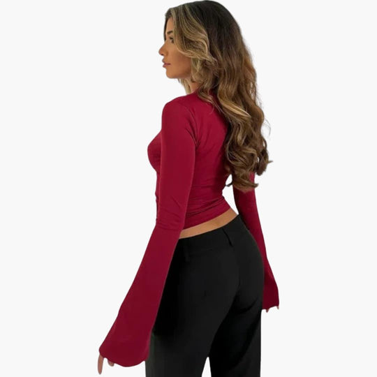 Low Cut Lace Flare Top - V Neck Semi-Cropped for Women