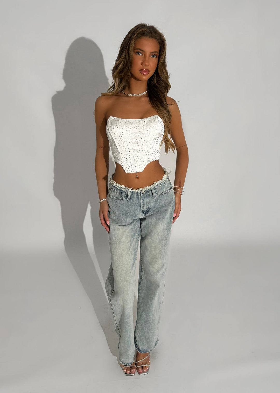 End Game Embellished Corset Top - White