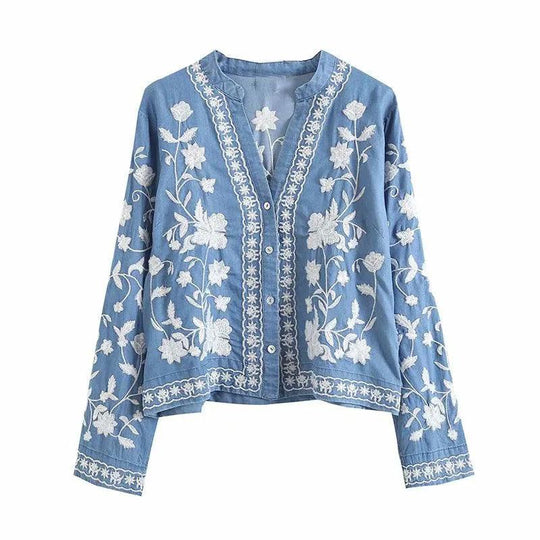 Hazel - Boho Denim Blouse