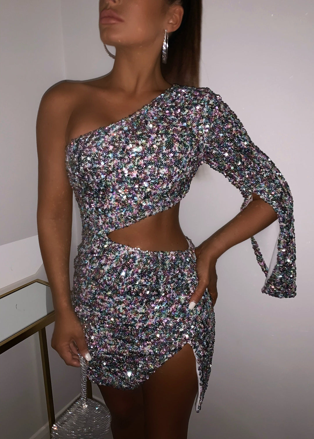 Overnight Fame Cut Out Mini Dress - Silver