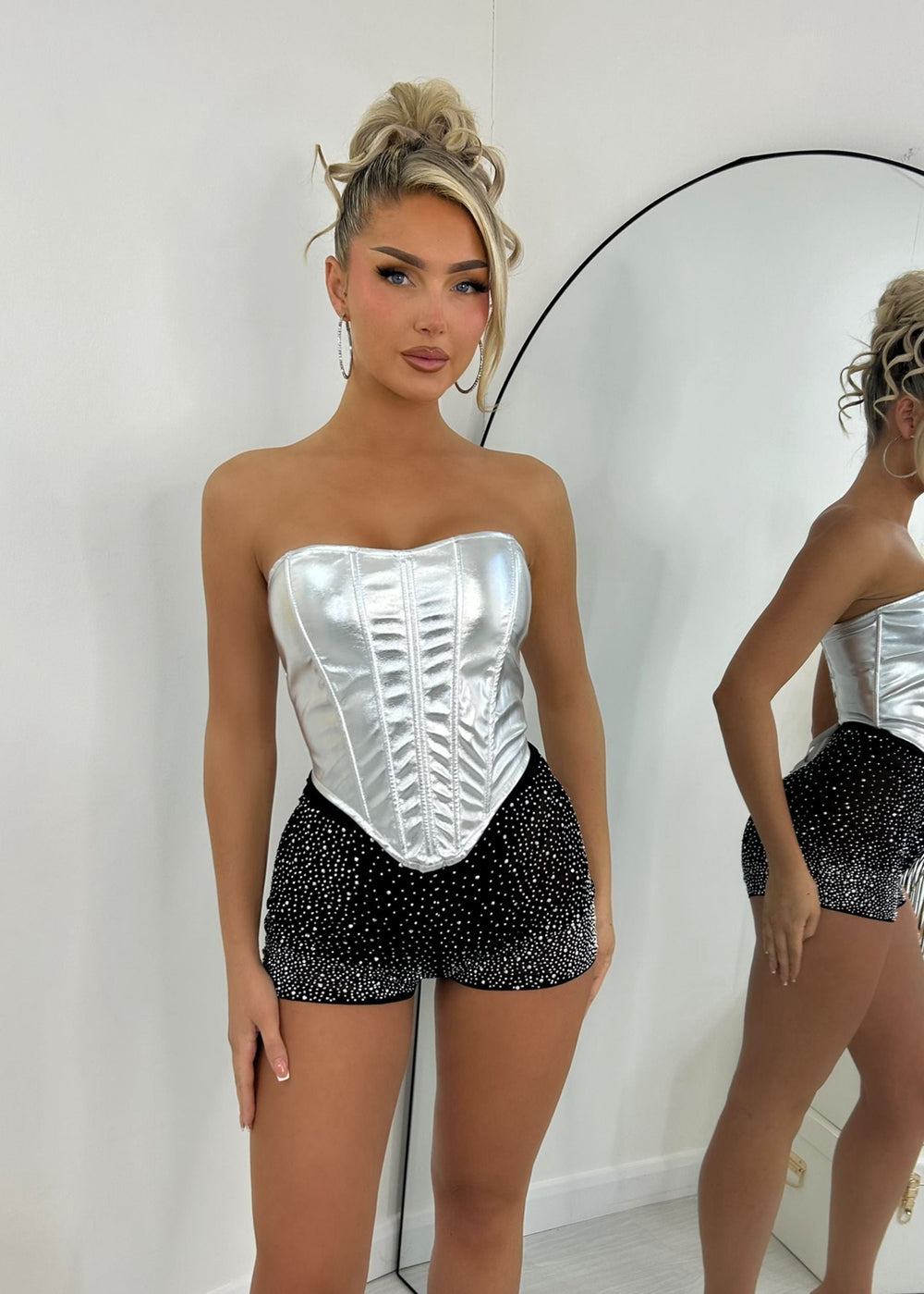 Rent Free Metallic Corset Top - Silver