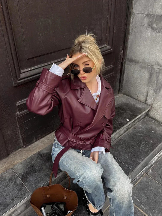 Katherine | Burgundy Short Trench Coat