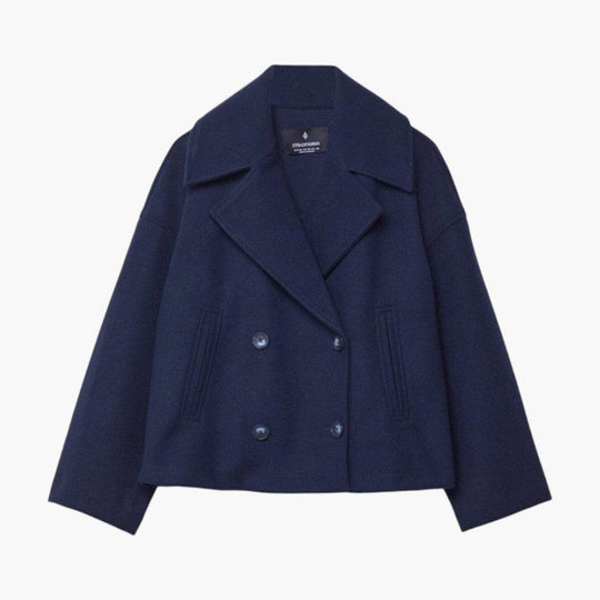 Cropped Peacoat – Women's Double-Breasted Notched Lapel