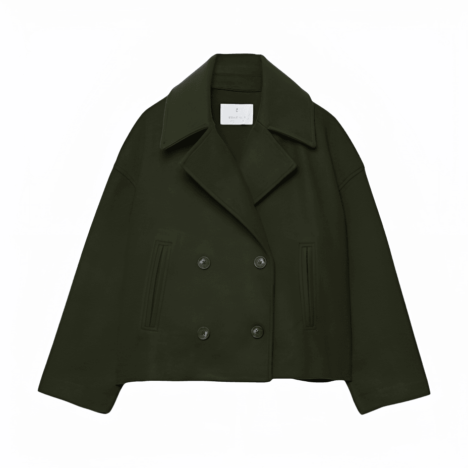Cropped Peacoat – Women's Double-Breasted Notched Lapel