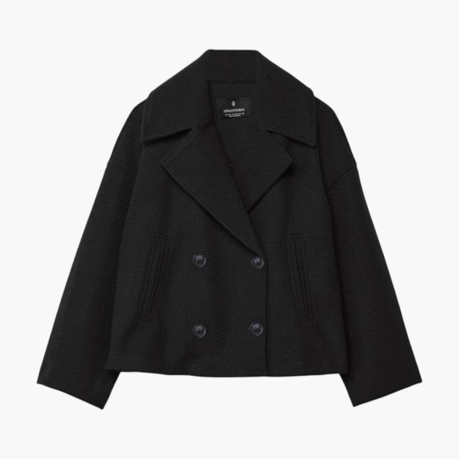 Cropped Peacoat – Women's Double-Breasted Notched Lapel