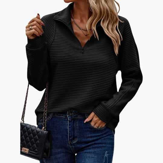 Ribbed Knit Quarter-Zip Pullover – Women's Casual Jumper