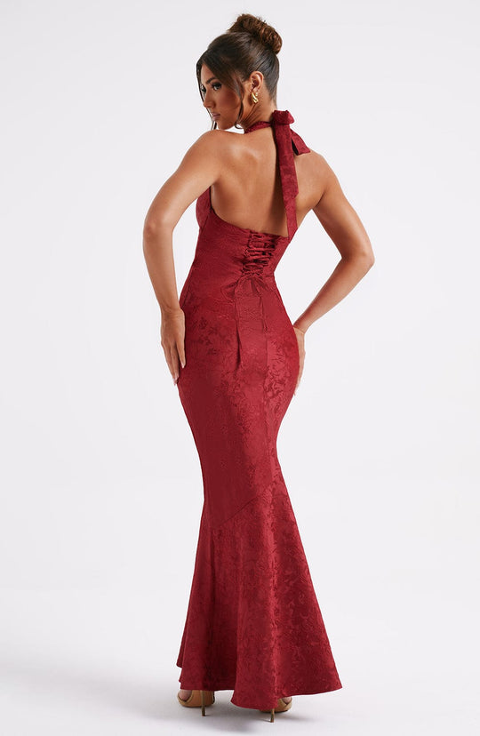 Zylith - Halter-neck Knot Textured Maxi Dress