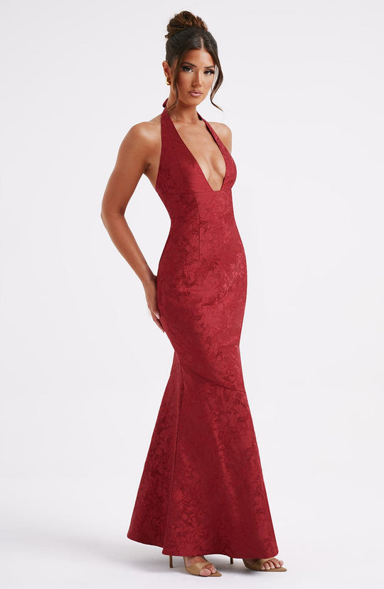 Zylith - Halter-neck Knot Textured Maxi Dress