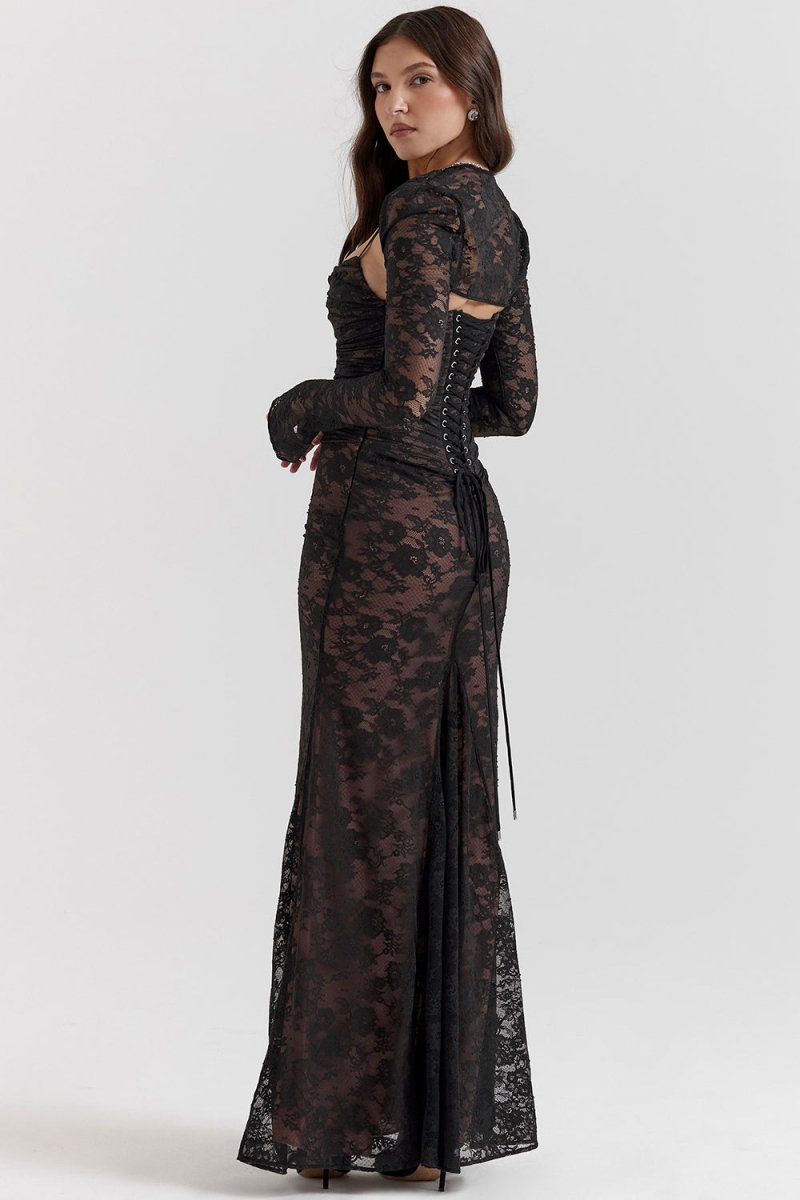 Seliora - Shoulder-On Floral Lace Maxi Dress