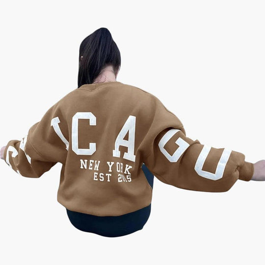 Relaxed Fit Chicago Hoodie - Graphic Pullover for Women