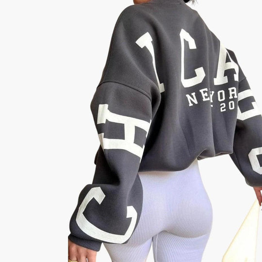 Relaxed Fit Chicago Hoodie - Graphic Pullover for Women