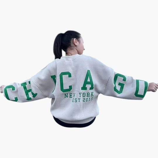 Relaxed Fit Chicago Hoodie - Graphic Pullover for Women