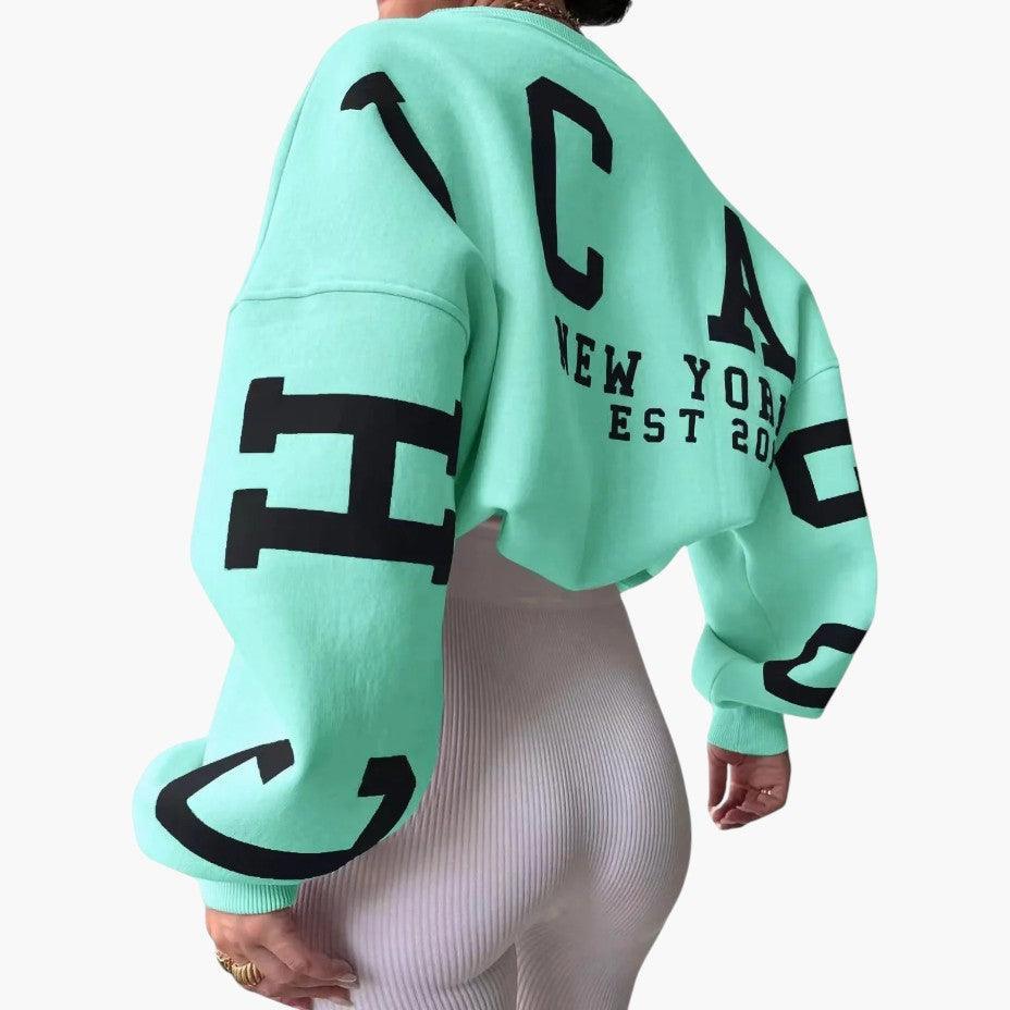 Relaxed Fit Chicago Hoodie - Graphic Pullover for Women