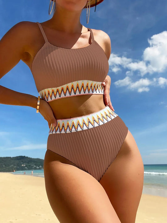 Ribbed High Waist Bikini - Women’s Flattering Swimwear Set