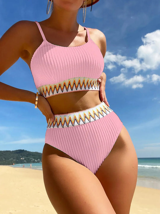 Ribbed High Waist Bikini - Women’s Flattering Swimwear Set