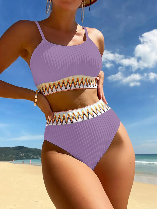 Ribbed High Waist Bikini - Women’s Flattering Swimwear Set
